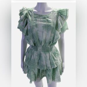 LoveShackFancy Natasha Green Lace Embroidered Tiered Ruffle
Mini Dress Size s